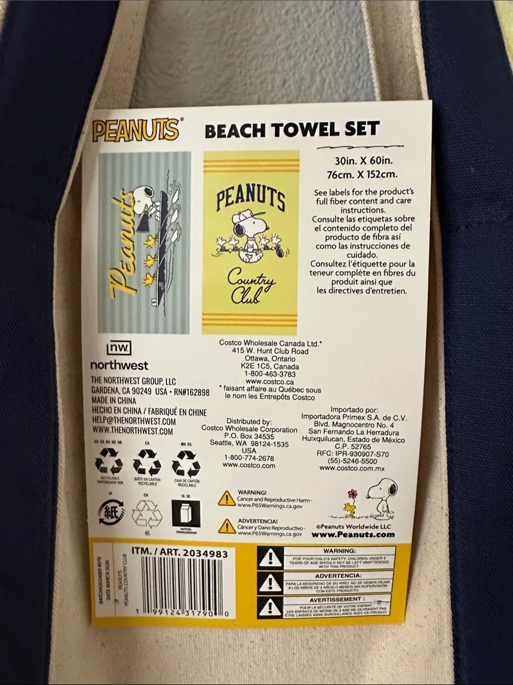 Peanuts Canvas Tote Bag beach towel set brand new